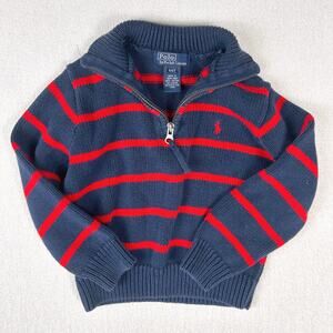 Polo Ralph Lauren Vintage Boy's Youth Striped Knit 3/4 Zip Sweater Red Blue 4T